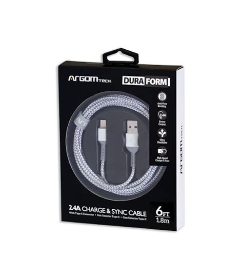 Cable Tipo C A Usb Argom Nylon Trenzado Dura Form Blanco Rainbow