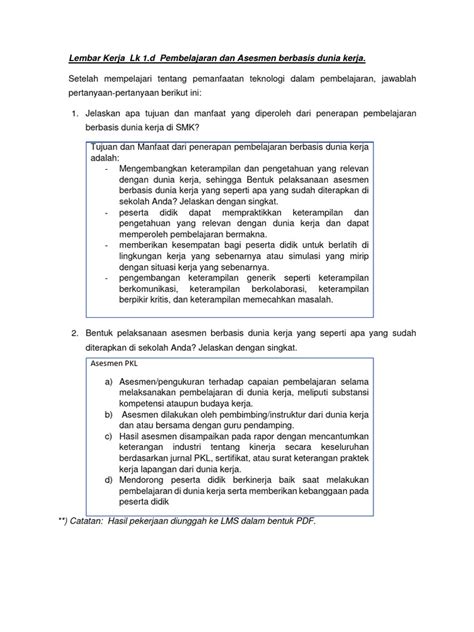 Lembar Kerja Lk 1 D Pembelajaran Dan Asesmen Berbasis Dunia Kerja Dita Pdf