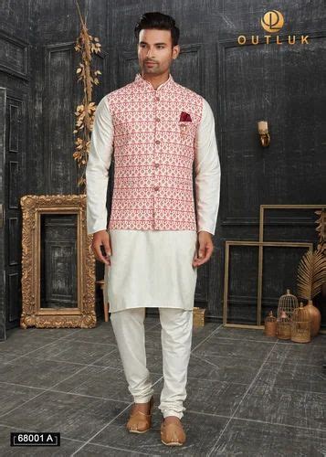 Cotton Floral Mens Designer Kurta Pajama With Nehru Jacket At Rs 1745