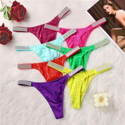 Tanga Sexy E Confort Vel Para Mulheres Calcinha Baixa Cor Neon Letra Strass Lingerie Sem