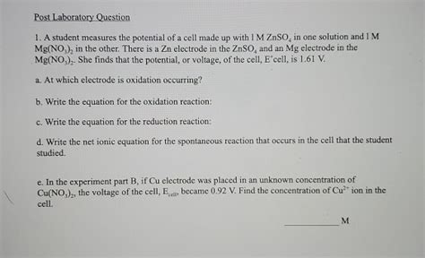 Solved Post Laboratory Question 1 A Student Measures The Chegg