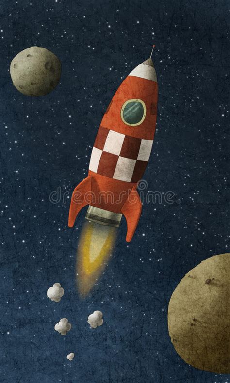 Red Rocket Vuela A Través De Espacio Stock De Ilustración Ilustración De Celestial Cohete