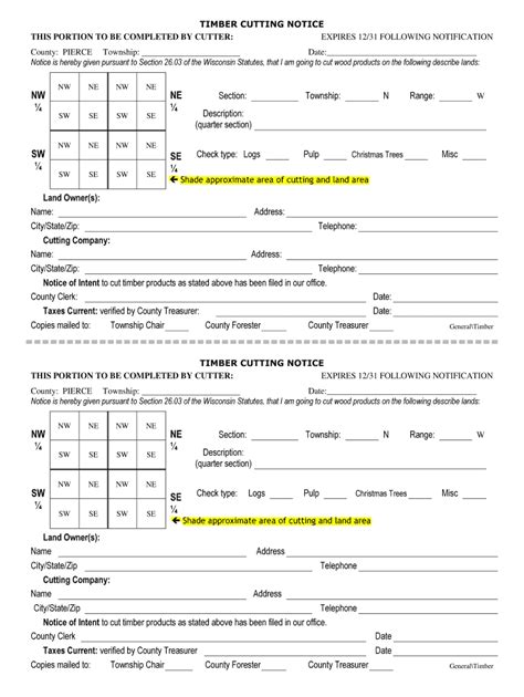 Fillable Online Co Pierce Wi Timber Cutting Notice Pierce County Fax