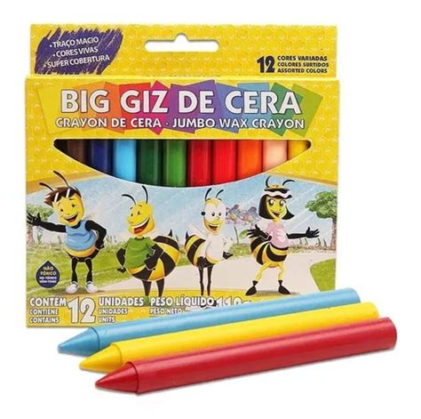 Giz De Cera Grosso 12 Cores Big Jumbo Gizão Acrilex Escolar MercadoLivre