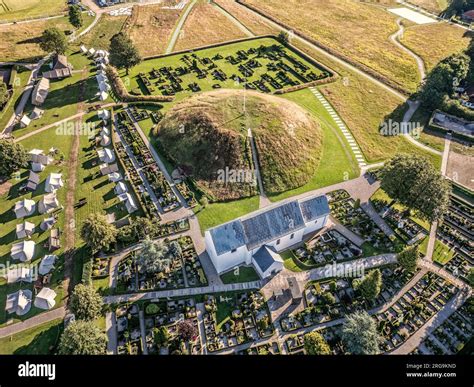 Viking age Jelling burial mounds panorama, Denmark Stock Photo - Alamy