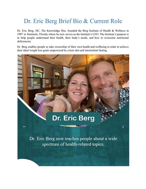 Dr. Eric Berg Brief Bio & Current Role by Dr. Eric Berg - Issuu