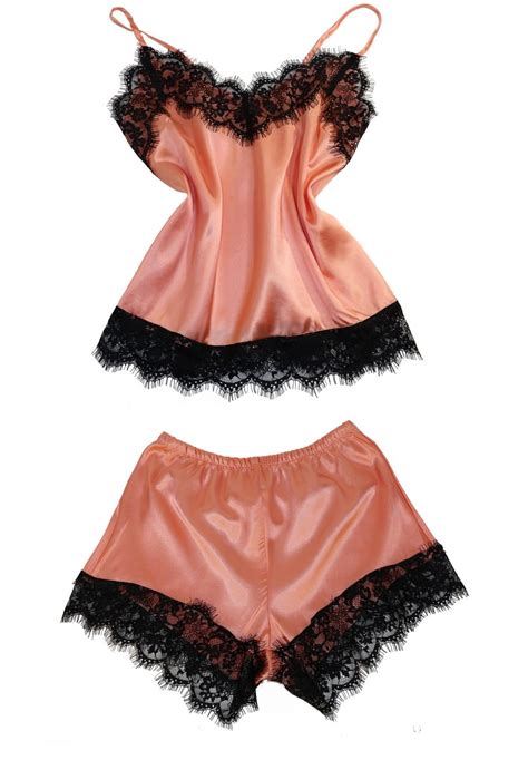 Women Sexy Silky Satin Lace Cami And Short Pajamas Lingerie Set Sleepwear Shop Today Get It