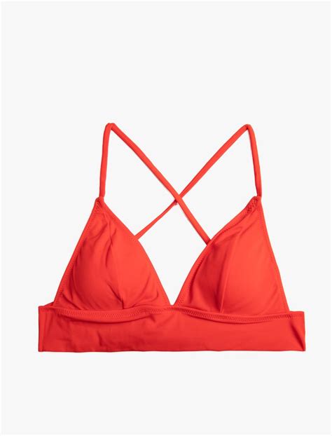 Kırmızı Kadın Üçgen Bikini Üstü Kaplı Çapraz Askı Detaylı SAK BM
