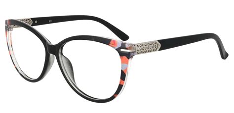 Maggie Cat Eye Prescription Glasses Black With Peach Crystal Accents Womens Eyeglasses