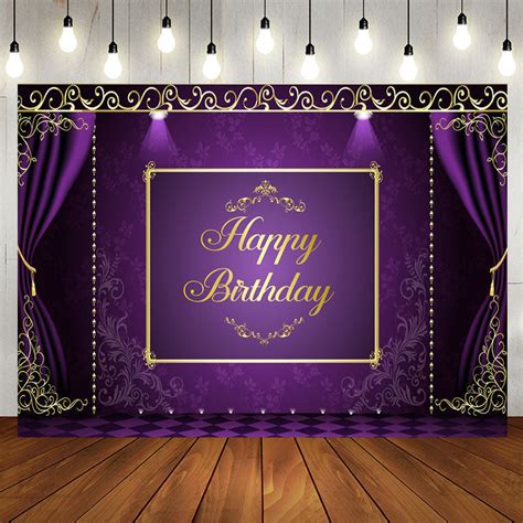 Aperturee Purple Golden Lace Birthday Party Backdrop