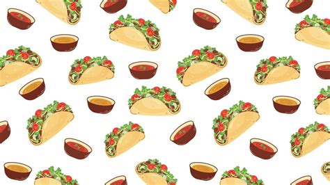 Horizontal Seamless Pattern With Mexican Food Tacos With Sauces Latin