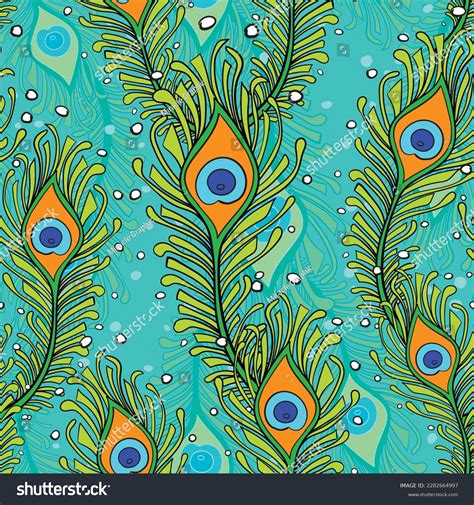 Peacock Feathers Seamless Pattern Peacock Wallpaper Stock Vector