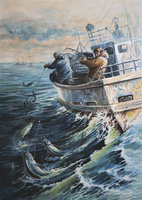 Boat Painting: Fishing Illustration