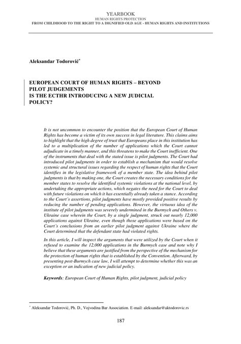 PDF EUROPEAN COURT OF HUMAN RIGHTS BEYOND PILOT JUDGEMENTS IS THE