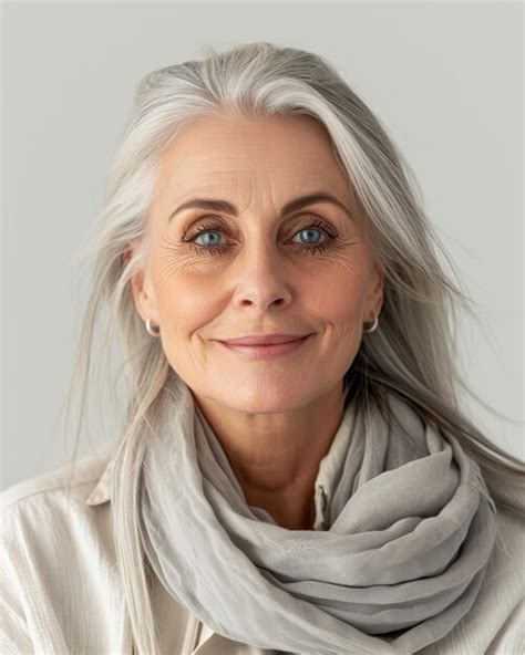 Premium Photo An Older Woman With Gray Hair Wearing A Scarf