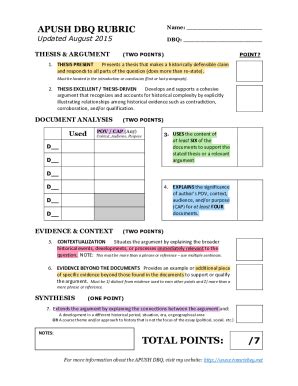 Fillable Online The Ultimate APUSH DBQ Guide Rubric Examples And