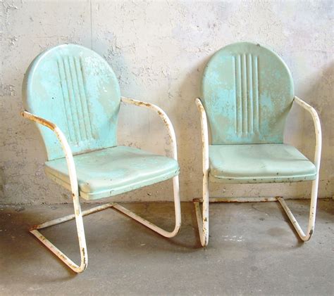 Retro Metal Lawn Chairs Pair Rustic Vintage Porch Furniture