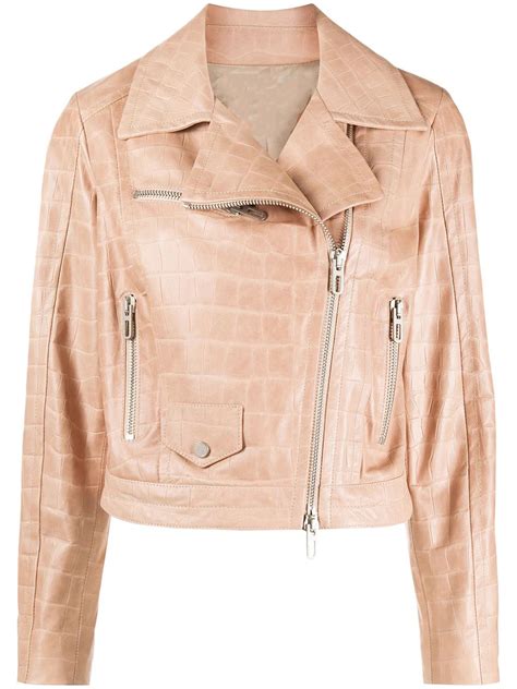 Nude Pink Crocodile Biker Jacket Stylish Jackets
