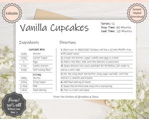 Minimalist Customizable Recipe Card Template Recipe Card Digital