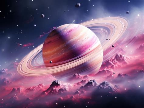 Premium Ai Image Pink Purple Planet With Rings Of Saturn Around Delicate