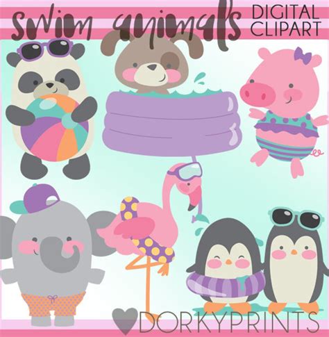 Swimming Animals Clipart Set personal and Limited Commercial Use Cute ...