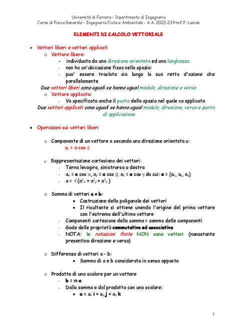 Fisica Generale 202 2 23 Prof P Lenisa ELEMENTI DI