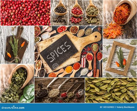 Set Of Indian Spices Collage Of Condiments Stock Image Image Of