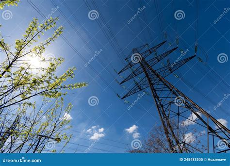 Metal Pylon Carrying Overhead Electric Cables Of High Voltage Lines