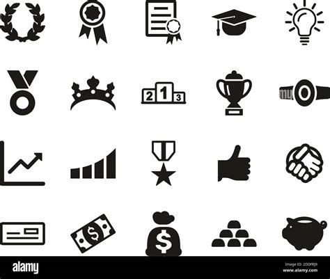 Success Achievement Icons Black White Set Big Stock Vector Image