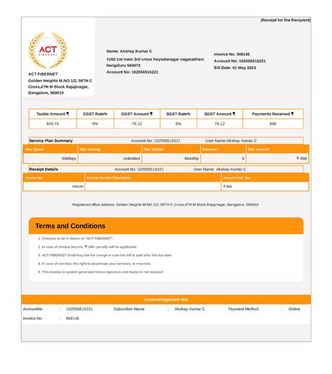 Invoice 102556516221 Act Fibernet Golden Heights Mno2 59th C Cross4th M Block Rajajinagar