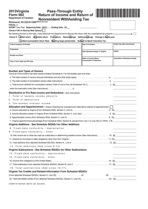 Fillable Form Pass Through Entity Return Of Income And Return Of