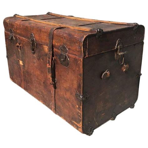 Antique Leather And Wood Trunk Circa In Antique Trunk