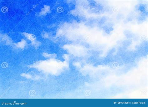 Watercolour Blue Sky with Clouds Stock Photo - Image of fluffy, digital: 166994230