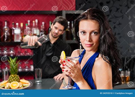 Glamour Woman At Bar Holding Cocktail Stock Photo Image Of Barman