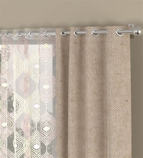 Buy Beige Traditional Poly Cotton 7 Ft Semisheer Eyelet Door Curtains