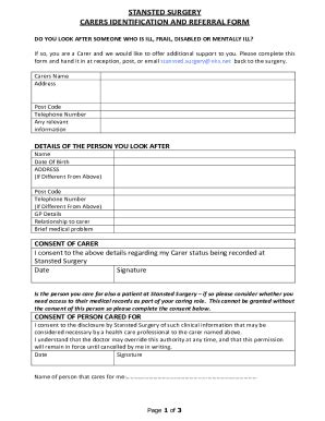 Fillable Online Carers Identification And Referral Form Brick Lane