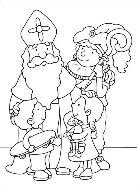 Coloriage Saint Nicolas et Enfants télécharger et imprimer gratuit