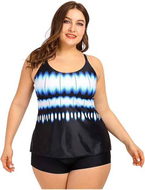 Mortilo Womens Plus Size Swimsuit Retro Print Two Piece Pin Up Tankini Swimwear