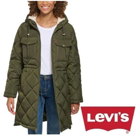 Levis Jackets And Coats Nwt Levis Quilted Parka Jacket With Plush Hood Army Green Poshmark