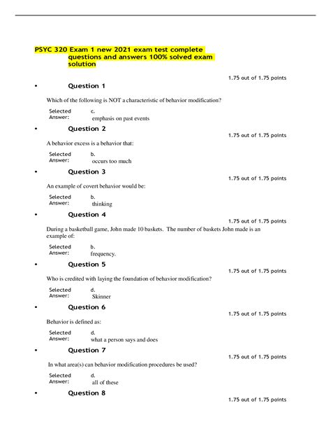 Psyc Exam New Exam Test Complete Questions And Answers