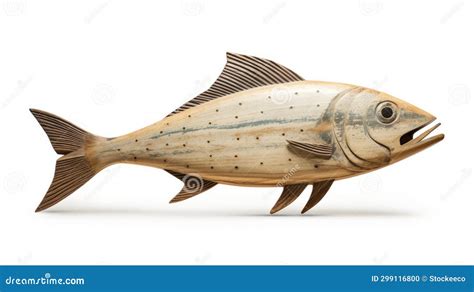 Hyperrealistic Wooden Fish Sculpture On White Background Stock