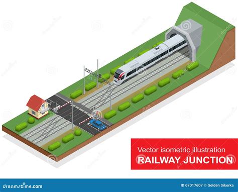 Vector Isometric Illustration Of A Railway Junction Railway Junction