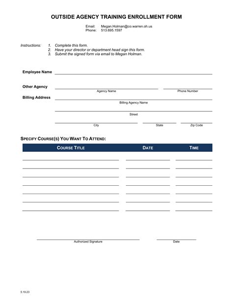 Warren County Ohio Outside Agency Training Enrollment Form Fill Out