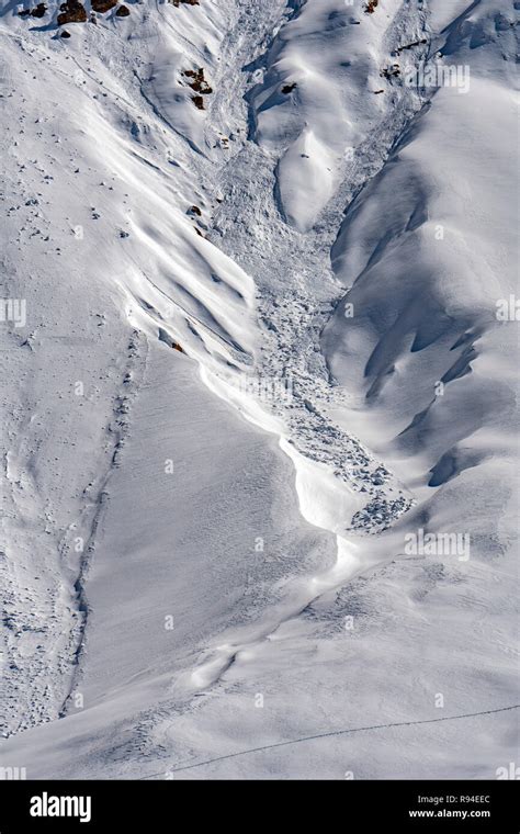 Avalanche Snow Slide Mountain Panorama Landscape In Dolomites Stock