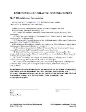 Fillable Online Limitation On Subcontracting Acknowledgement Form Fax