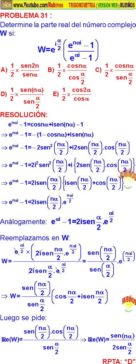 NUMEROS COMPLEJOS EN TRIGONOMETRIA PROBLEMAS RESUELTOS