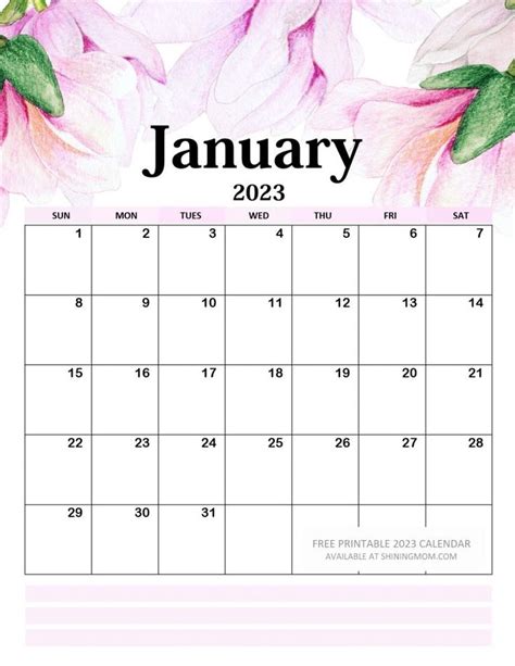 The January Calendar With Pink Flowers On It