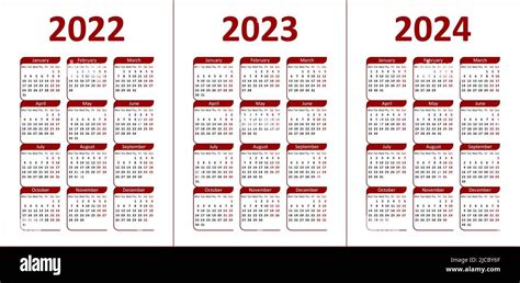 Calendario 2022 2023 Y 2024 Letras Y Figuras Rojas Y Negras Sobre