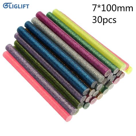 30pcs Set Colored Hot Melt Glue Sticks 7mm Adhesive Assorted Glitter