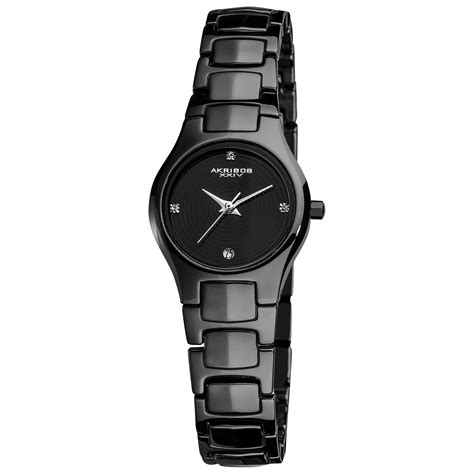 Shop Akribos XXIV Women's Slim Black Ceramic Quartz Bracelet Watch ...